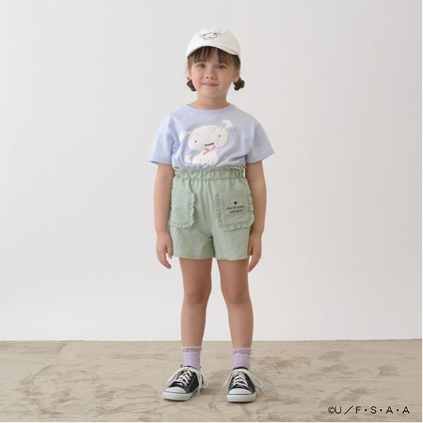 Japanese children's clothing Ly# mine x Crayon Shin-chan 3D White Short-sleeved Top 100-140cm Girls Summer TOPS