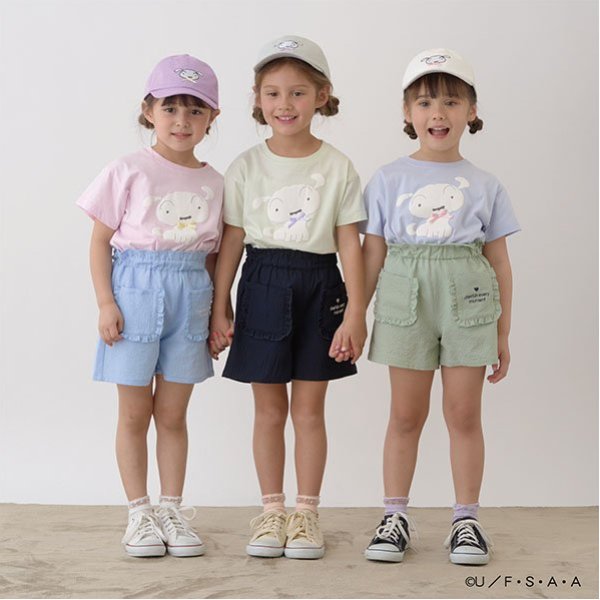 Japanese children's clothing Ly# mine x Crayon Shin-chan 3D White Short-sleeved Top 100-140cm Girls Summer TOPS