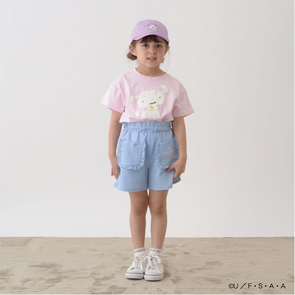 Japanese children's clothing Ly# mine x Crayon Shin-chan 3D White Short-sleeved Top 100-140cm Girls Summer TOPS
