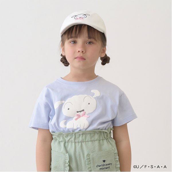 Japanese children's clothing Ly# mine x Crayon Shin-chan 3D White Short-sleeved Top 100-140cm Girls Summer TOPS