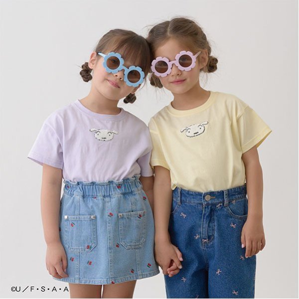 Japanese children's clothing Ly# mine x Crayon Shin-chan furry white short-sleeved top 100-140cm girls summer TOPS