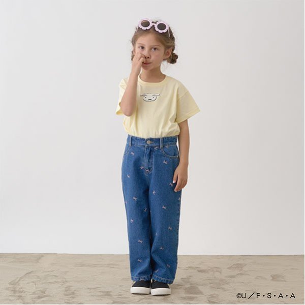 Japanese children's clothing Ly# mine x Crayon Shin-chan furry white short-sleeved top 100-140cm girls summer TOPS