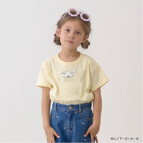 Japanese children's clothing Ly# mine x Crayon Shin-chan furry white short-sleeved top 100-140cm girls summer TOPS