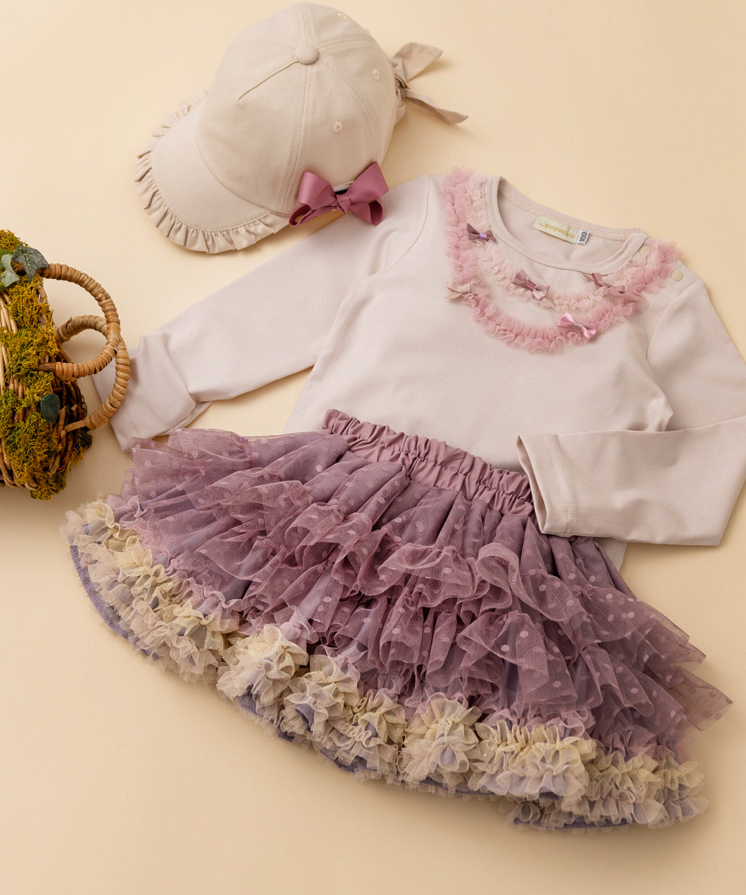 Japanese children's clothing panpantutu tulle bow top 80-150cm girls summer TOPS