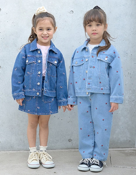 Japanese children's clothing Ly# mine embroidered denim jacket 100-150cm girls spring and summer OUTERWEAR
