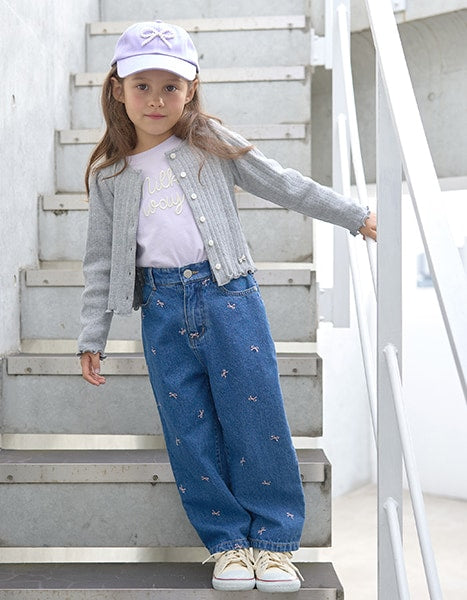 Japanese children's clothing Ly# mine embroidered denim pants 100-150cm girls spring and summer PANTS