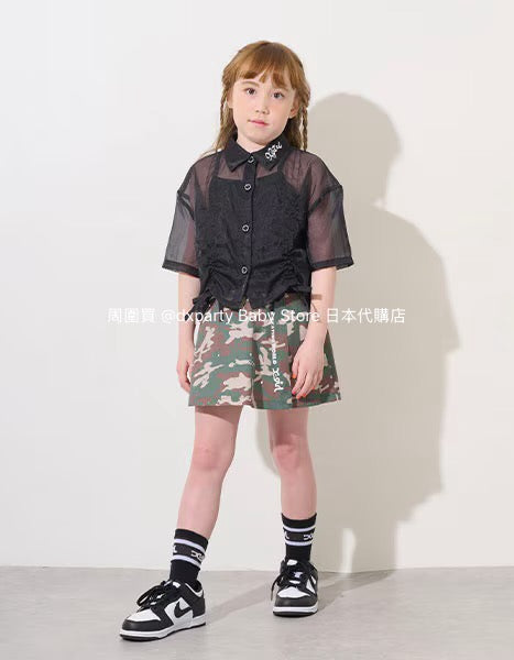 Japanese children's clothing X-girl Stages transparent shirt and suspenders two-piece set 110-140cm girls summer TOPS