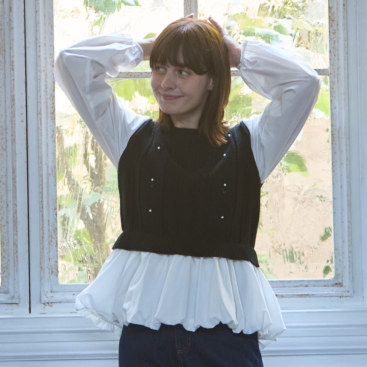 日本童裝 pe#main 假兩件泡泡上衣 Free Size 親子裝 大人款 秋季 TOPS