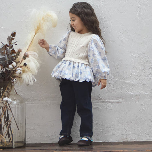 日本童裝 pe#main 假兩件泡泡上衣 Free Size 親子裝 大人款 秋季 TOPS