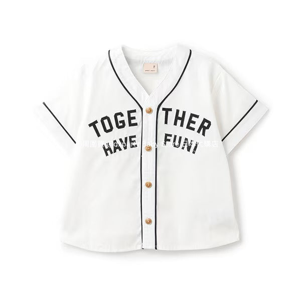 Japanese children's clothing pe#main baseball style shirt 80-130cm boys summer TOPS