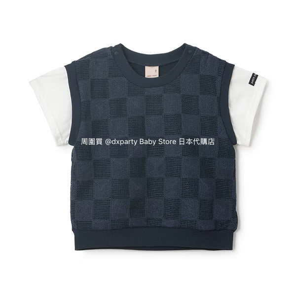 Japanese children's clothing pe#main fake two-piece checkered top 80-130cm boys' summer TOPS