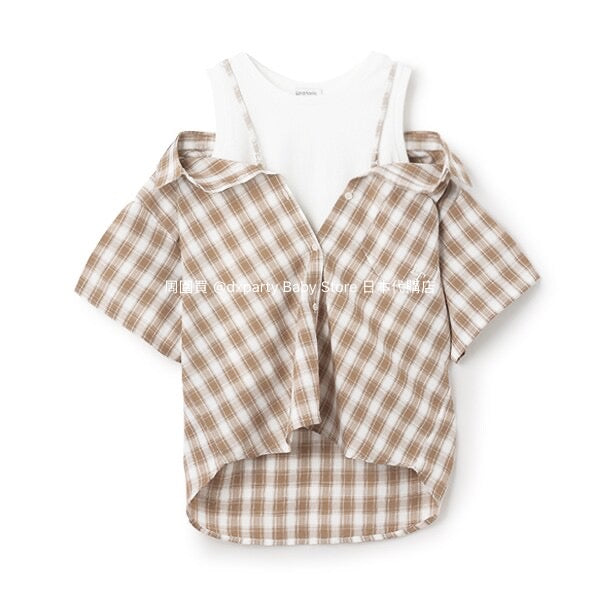Lovetoxic Japanese children's clothing fake two-piece off-the-shoulder shirt 130-160cm girls summer TOPS