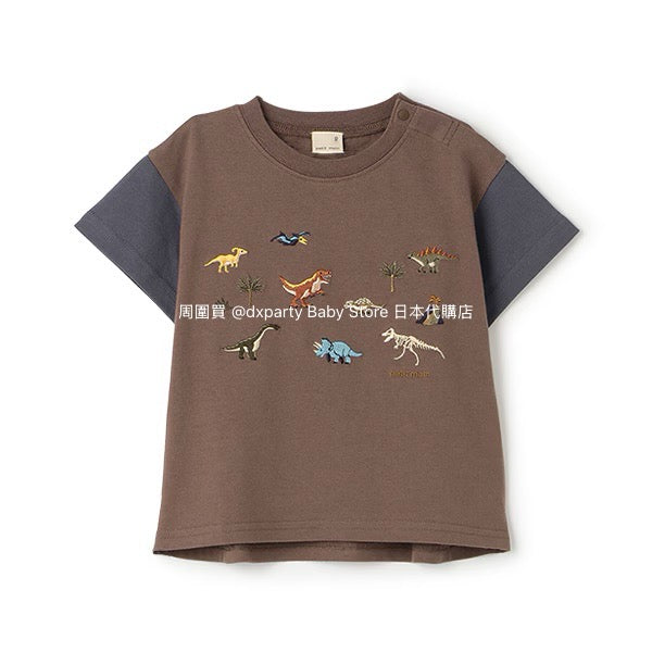 Japanese children's clothing pe#main dinosaur embroidered top 80-130cm boys' summer TOPS