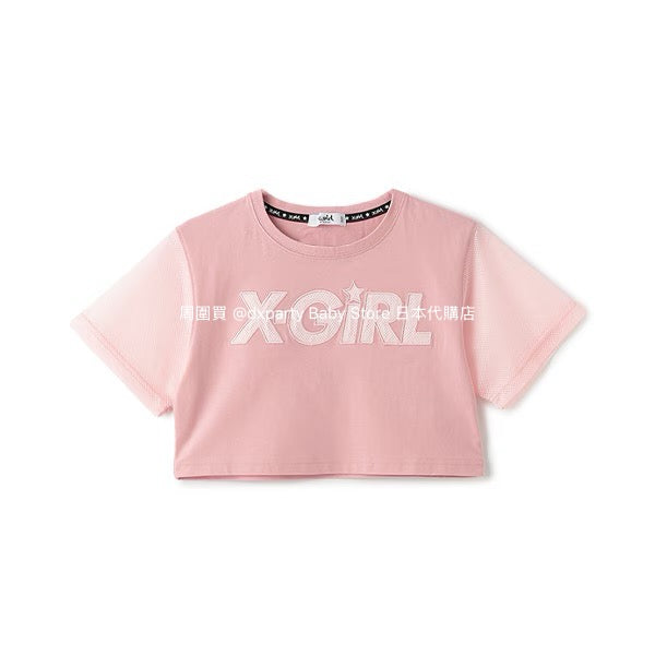Japanese children's clothing X-girl Stages mesh sleeve patchwork top 90-140cm girls summer TOPS