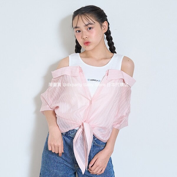 Lovetoxic Japanese children's clothing fake two-piece off-the-shoulder shirt 140-160cm girls summer TOPS