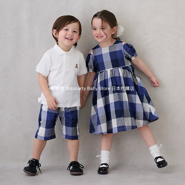Japanese children's clothing pe#main off-the-shoulder checkered dress 80-130cm girls summer dresses