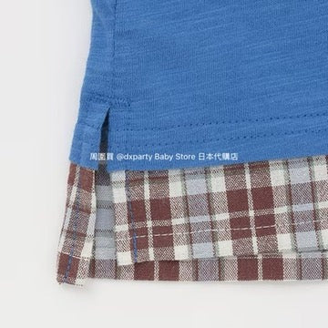 Japanese children's clothing pe#main x Shinkansen plaid appliqué short-sleeved top 80-130cm boys' summer TOPS railway series