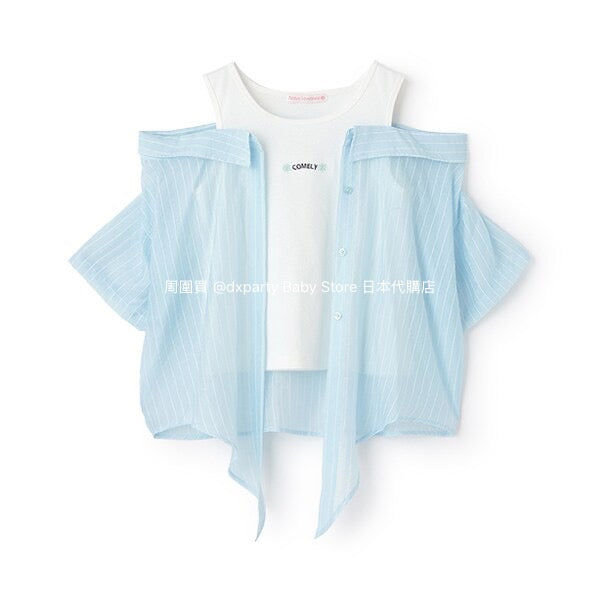 Lovetoxic Japanese children's clothing fake two-piece off-the-shoulder shirt 140-160cm girls summer TOPS