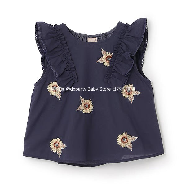 Japanese children's clothing pe#main flower embroidered top 80-130cm girls summer TOPS