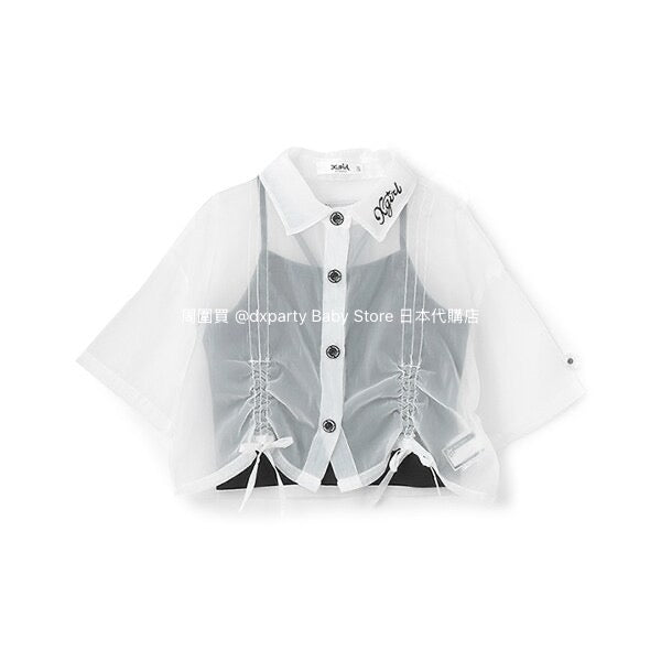 Japanese children's clothing X-girl Stages transparent shirt and suspenders two-piece set 110-140cm girls summer TOPS