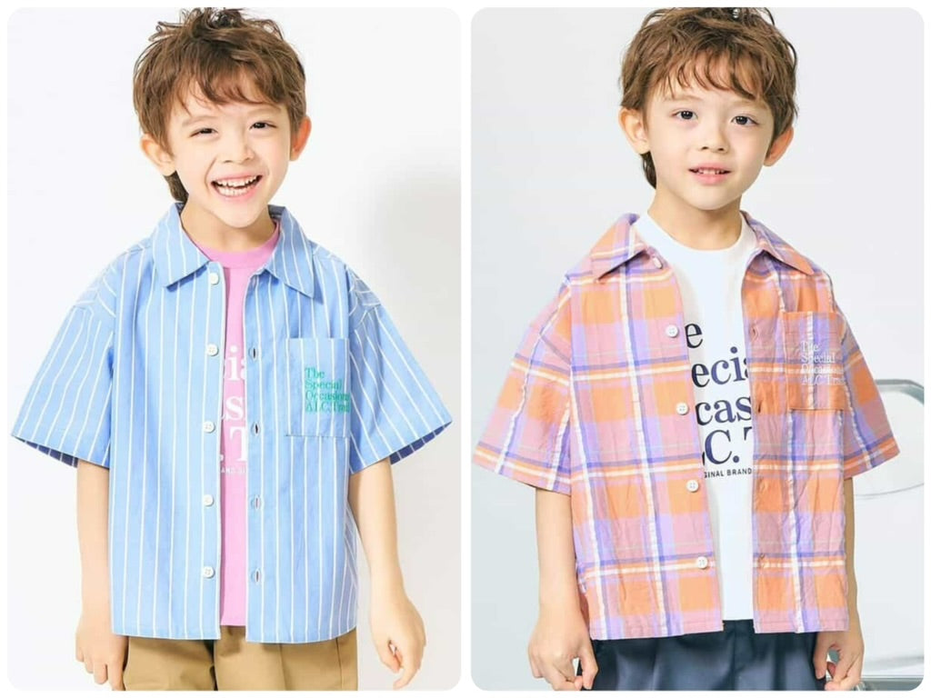 日本童裝 apres les cours 條紋與格紋襯衫 80-130cm 男童款 夏季 TOPS