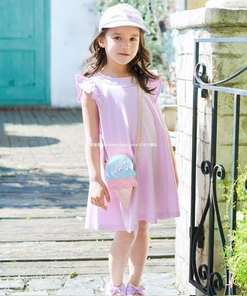 Japanese children's clothing aF#a325 small flying sleeve waist bow dress 90-160cm girls summer dresses