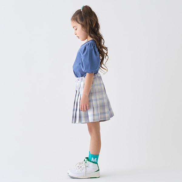 Japanese children's clothing mini#ML plaid pleated skirt pants 90-140cm girls spring and summer PANTS