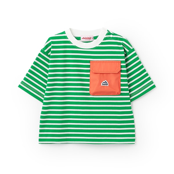Japanese children's clothing mini#ML mountain series pocket striped top 90-140cm boys/girls summer TOPS