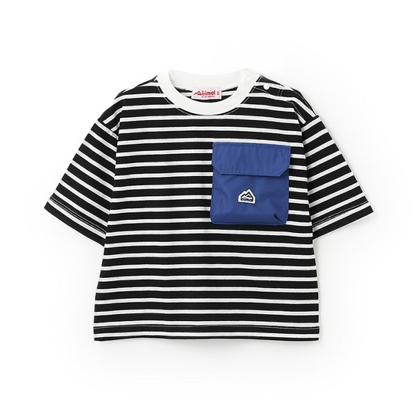 Japanese children's clothing mini#ML mountain series pocket striped top 90-140cm boys/girls summer TOPS