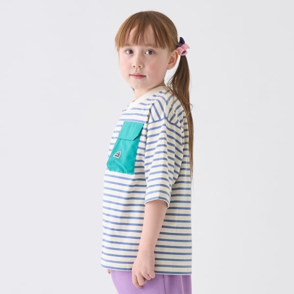 Japanese children's clothing mini#ML mountain series pocket striped top 90-140cm boys/girls summer TOPS