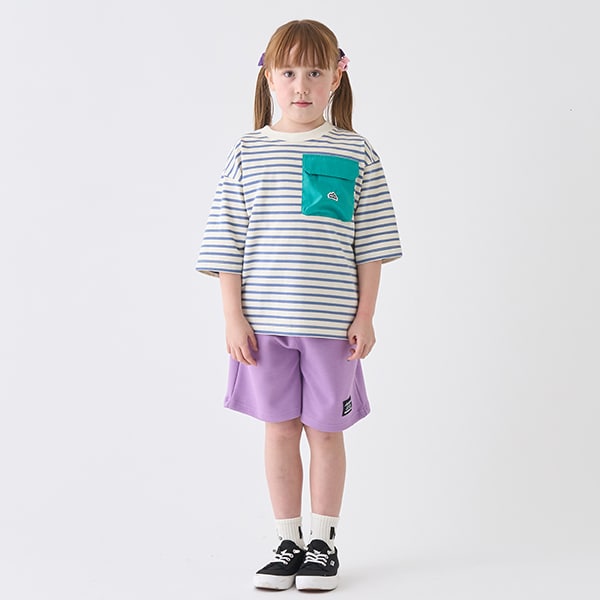 Japanese children's clothing mini#ML mountain series pocket striped top 90-140cm boys/girls summer TOPS