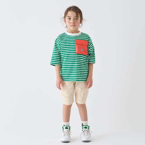 Japanese children's clothing mini#ML mountain series pocket striped top 90-140cm boys/girls summer TOPS