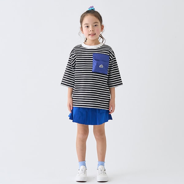 Japanese children's clothing mini#ML mountain series pocket striped top 90-140cm boys/girls summer TOPS