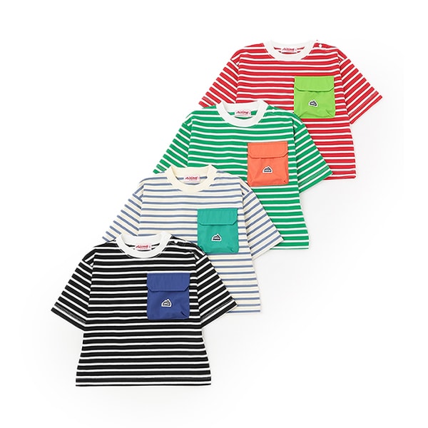 Japanese children's clothing mini#ML mountain series pocket striped top 90-140cm boys/girls summer TOPS