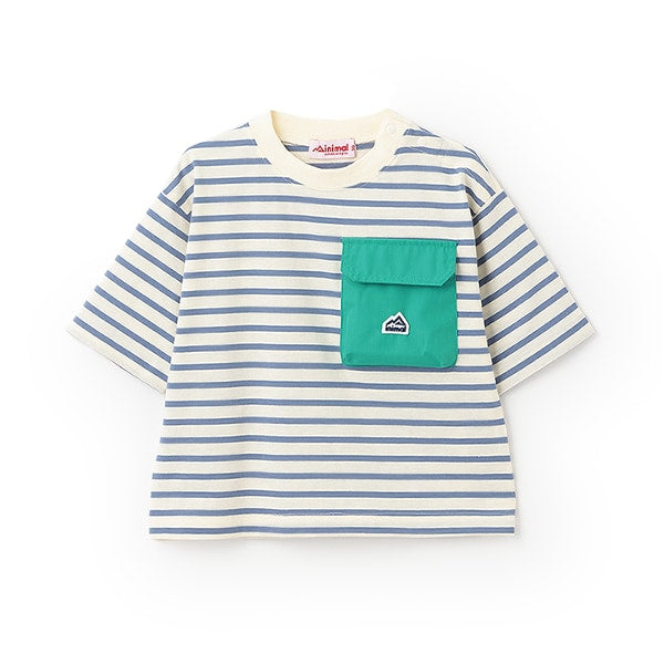 Japanese children's clothing mini#ML mountain series pocket striped top 90-140cm boys/girls summer TOPS