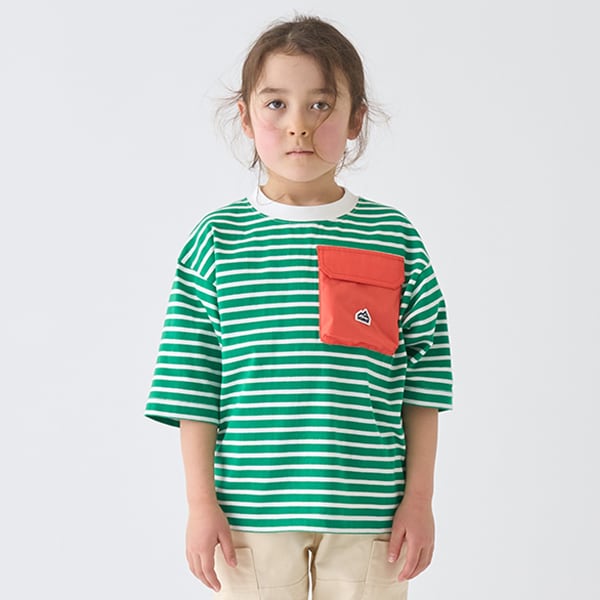 Japanese children's clothing mini#ML mountain series pocket striped top 90-140cm boys/girls summer TOPS
