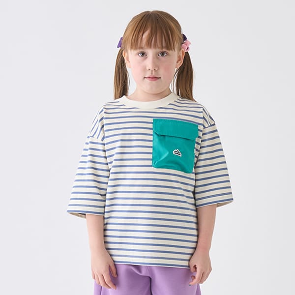 Japanese children's clothing mini#ML mountain series pocket striped top 90-140cm boys/girls summer TOPS