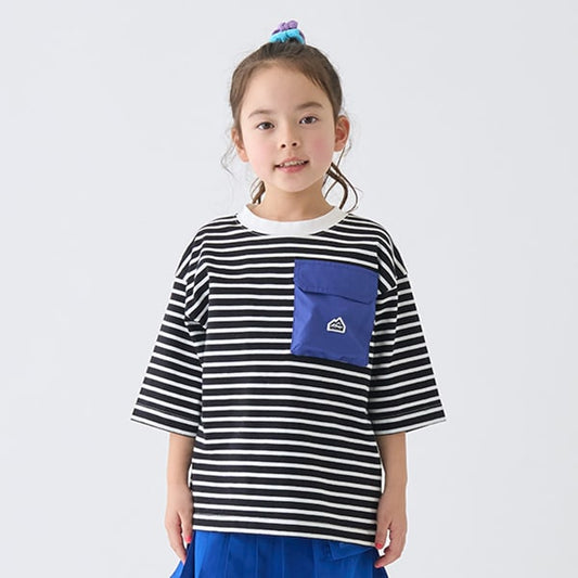 Japanese children's clothing mini#ML mountain series pocket striped top 90-140cm boys/girls summer TOPS