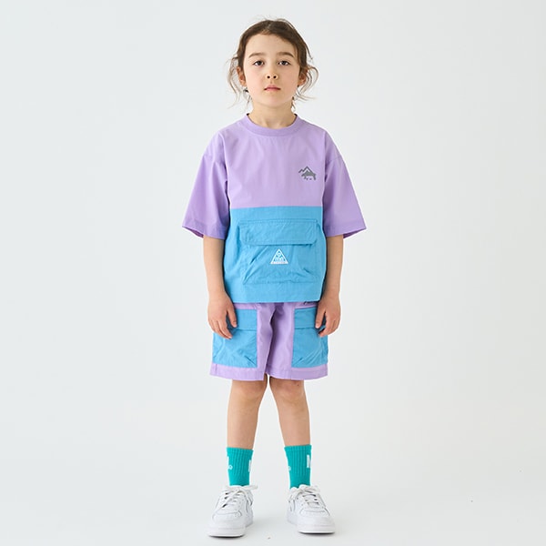 Japanese children's clothing mini#ML mountain pocket color block top 90-140cm boy's summer TOPS
