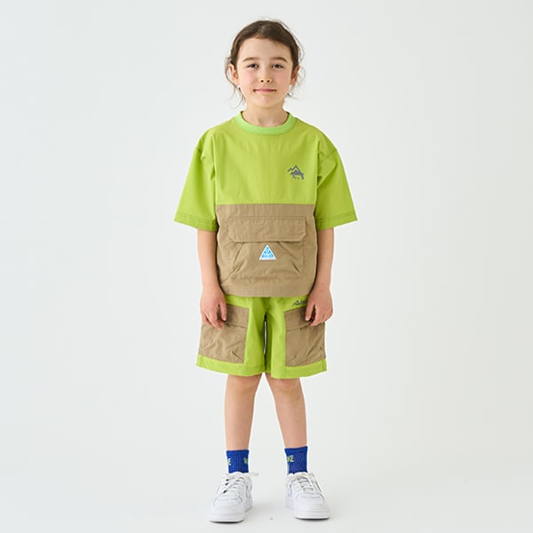 Japanese children's clothing mini#ML mountain pocket color block top 90-140cm boy's summer TOPS