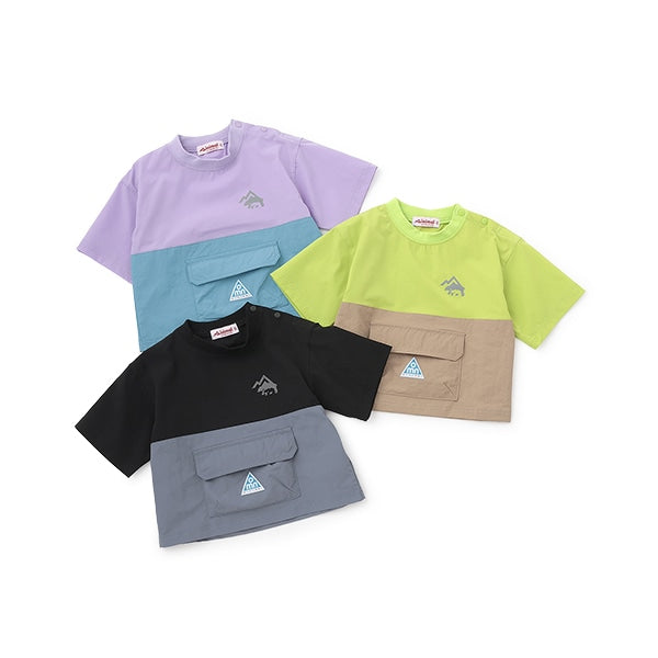 Japanese children's clothing mini#ML mountain pocket color block top 90-140cm boy's summer TOPS