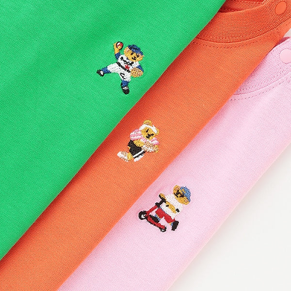 Japanese children's clothing mini#ML anti-fouling series sports embroidered bear top 90-140cm boys/girls summer TOPS