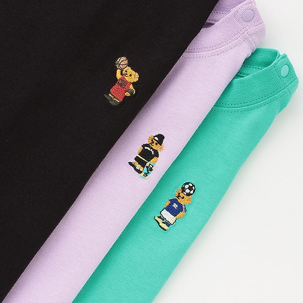 Japanese children's clothing mini#ML anti-fouling series sports embroidered bear top 90-140cm boys/girls summer TOPS