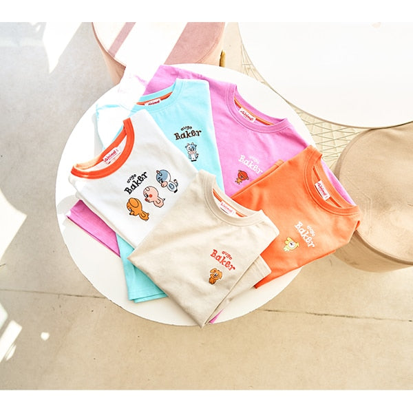 Japanese children's clothing mini#ML x ovgo Baker cute short-sleeved top 90-140cm boys/girls summer TOPS