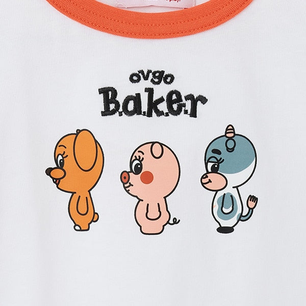 Japanese children's clothing mini#ML x ovgo Baker cute short-sleeved top 90-140cm boys/girls summer TOPS