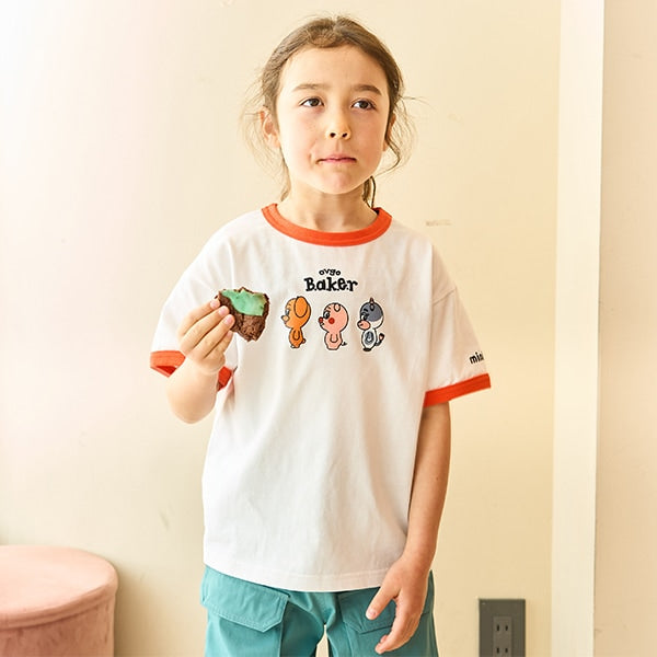 Japanese children's clothing mini#ML x ovgo Baker cute short-sleeved top 90-140cm boys/girls summer TOPS