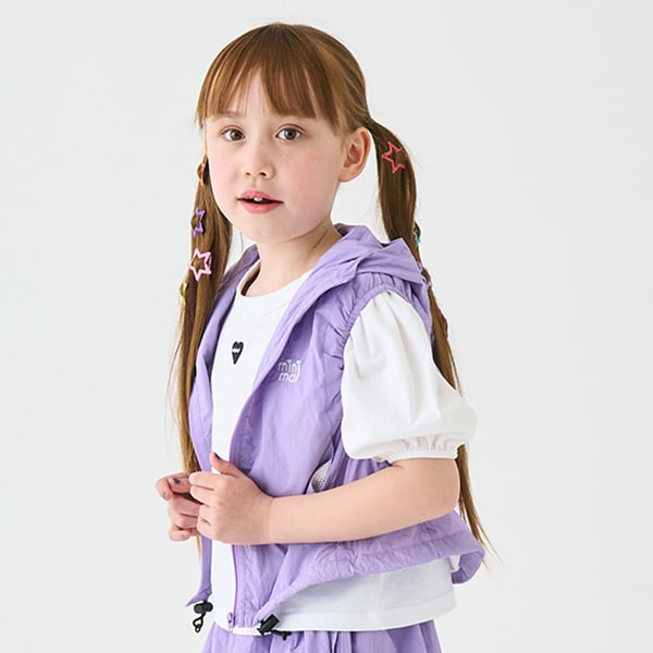 Japanese children's clothing mini#ML waterproof series lightweight breathable hooded vest jacket 100-140cm girls summer outerwear