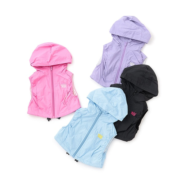 Japanese children's clothing mini#ML waterproof series lightweight breathable hooded vest jacket 100-140cm girls summer outerwear