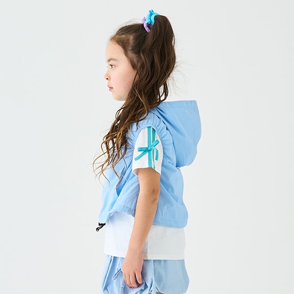 Japanese children's clothing mini#ML waterproof series lightweight breathable hooded vest jacket 100-140cm girls summer outerwear