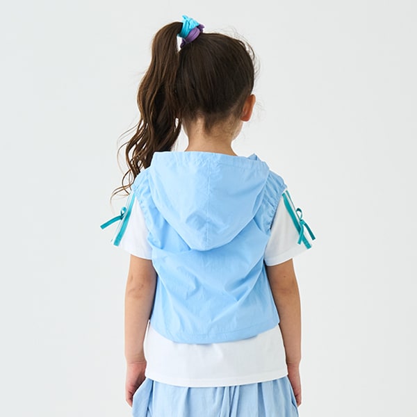 Japanese children's clothing mini#ML waterproof series lightweight breathable hooded vest jacket 100-140cm girls summer outerwear